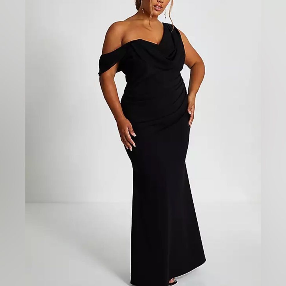 🔥Quiz Chic Black One-Shoulder Evening Dress Sz 22 NWT